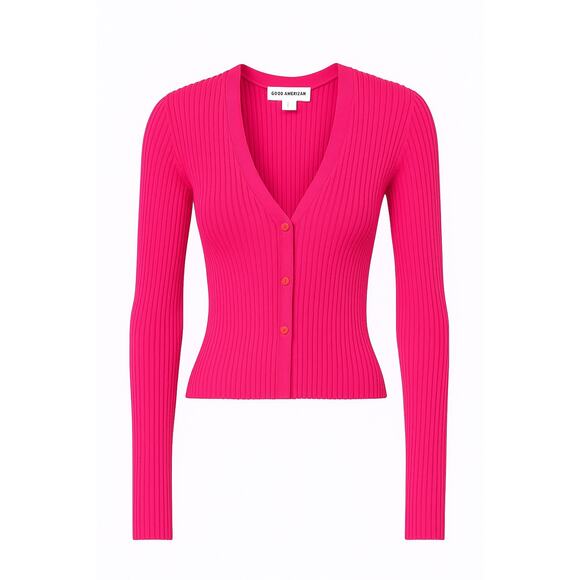 Good American Shine Rib Cardigan – Pink Glow – Size L – NWT MSRP $169 - Picture 1 of 5